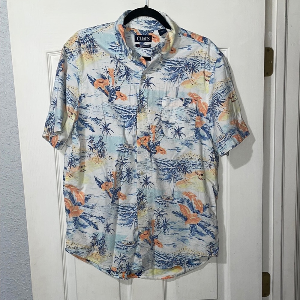 Chaps Mens Go Untucked Hawaiian Button Down Shirt